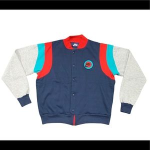 Vintage Nike Varsity Jacket w/ 3M stitch
sz XL color Navy/ Grey/ Turquoise/ Red